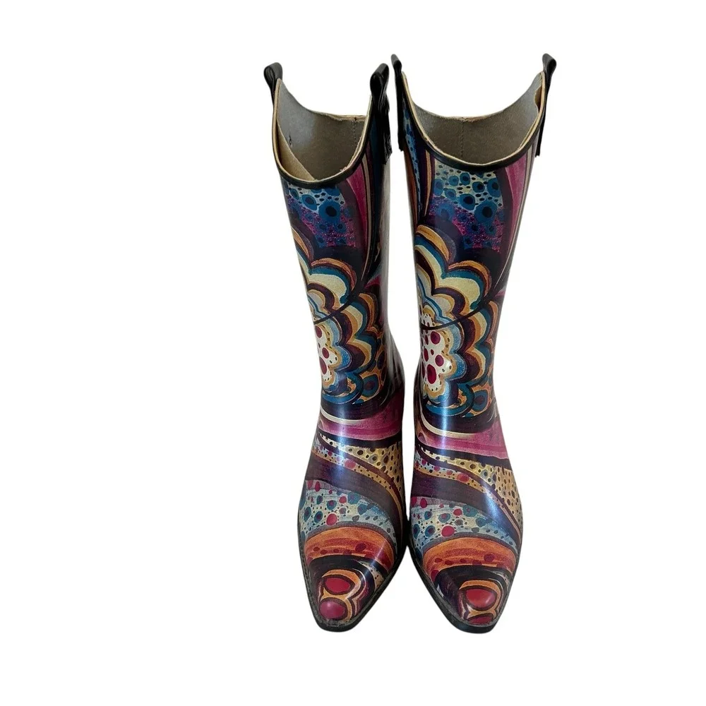 J. Peterman Nomad Yippy‎ Rain Boots Womens 7 Monet Western Cowgirl